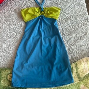 Blue and green mini dress